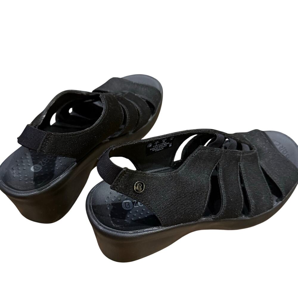 Bzees Finale Sandals Shoes Womens Size 7.5 Black Slingback Wedge Stretch Comfort - Picture 2 of 5